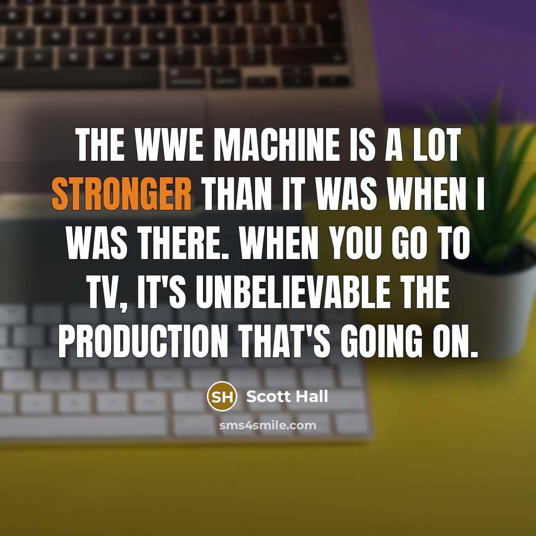 “The WWE machine is a lot stronger than it was when I was there. When you go to TV, it's unbelievable the production that's going on.” quote by Scott Hall