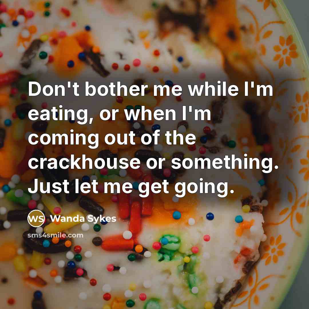 “Don't bother me while I'm eating, or when I'm coming out of the crackhouse or something. Just let me get going.” quote by Wanda Sykes