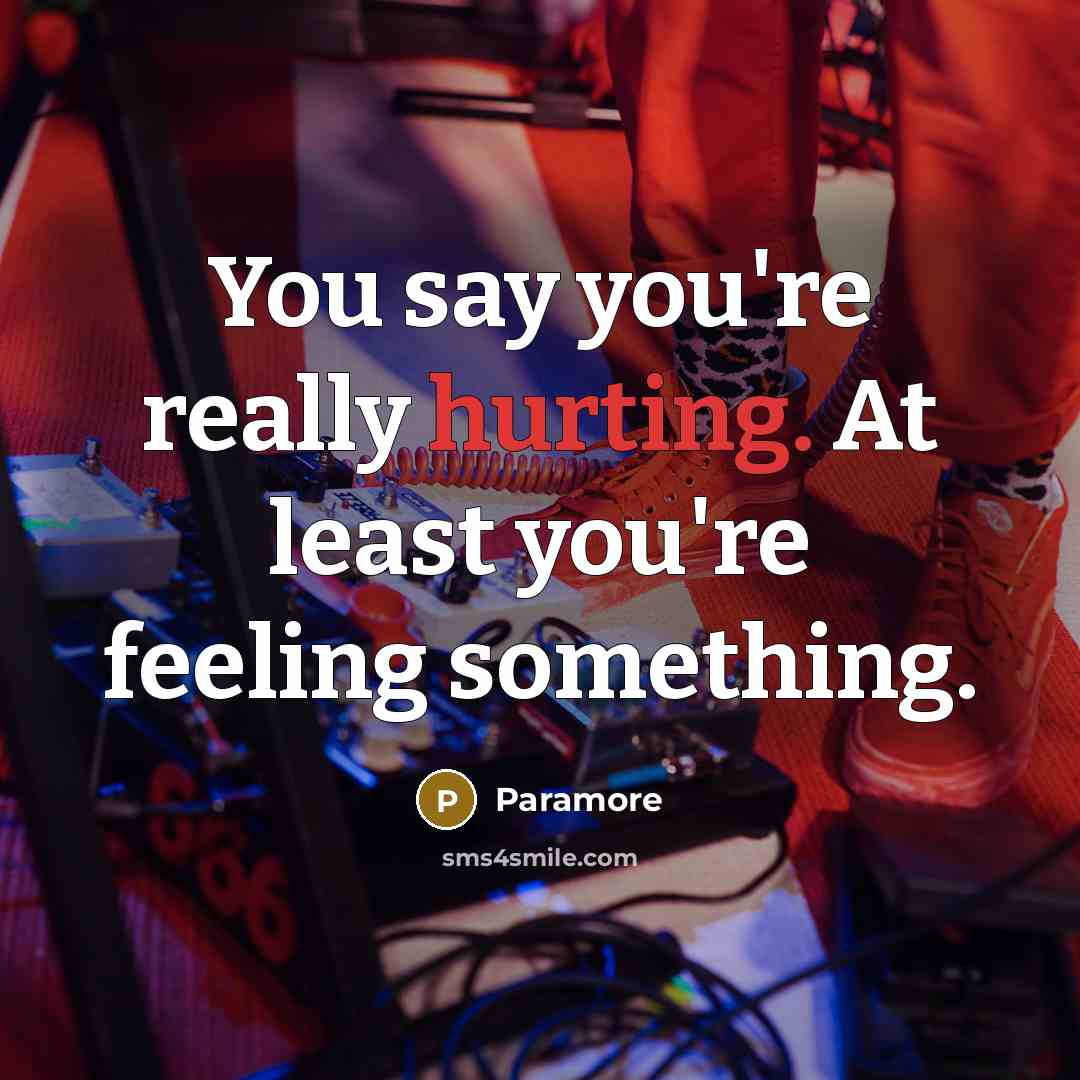 “You say you're really hurting. At least you're feeling something.” quote by Paramore