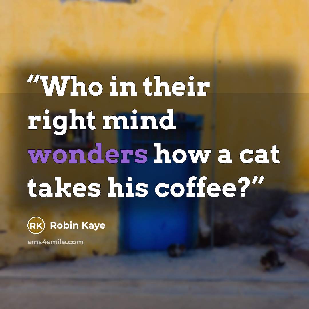“Who in their right mind wonders how a cat takes his coffee?” quote by Robin Kaye