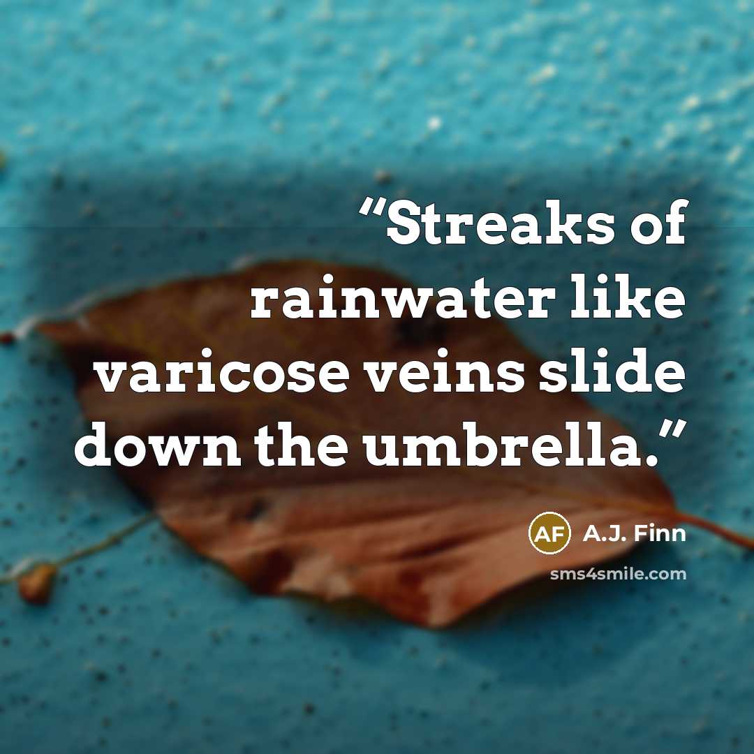 “Streaks of rainwater like varicose veins slide down the umbrella.” quote by A.J. Finn