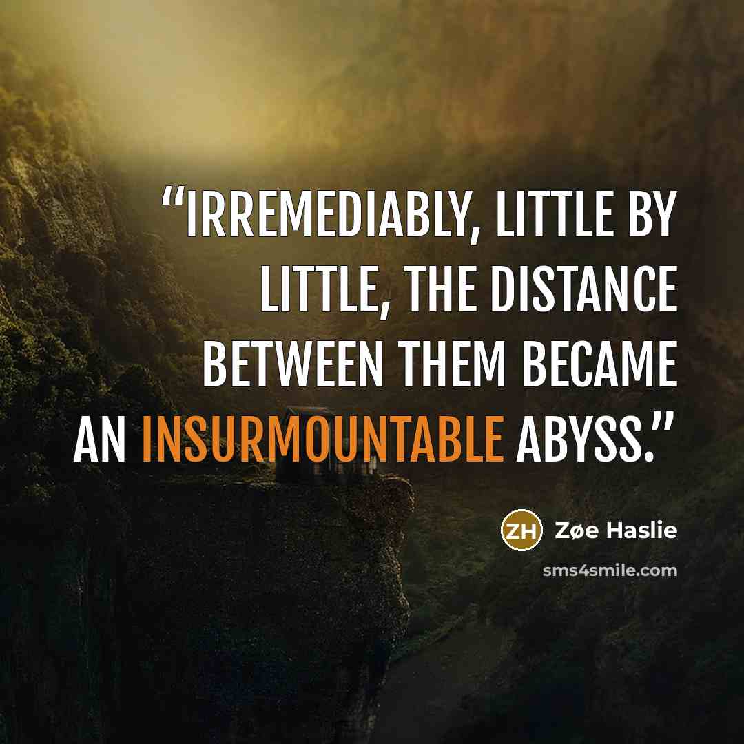 “Irremediably, little by little, the distance between them became an insurmountable abyss.” quote by Zøe Haslie