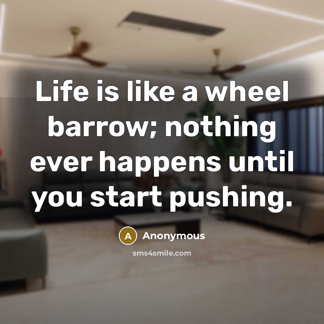 “Life is like a wheel barrow; nothing ever happens until you start pushing.” quote by Anonymous