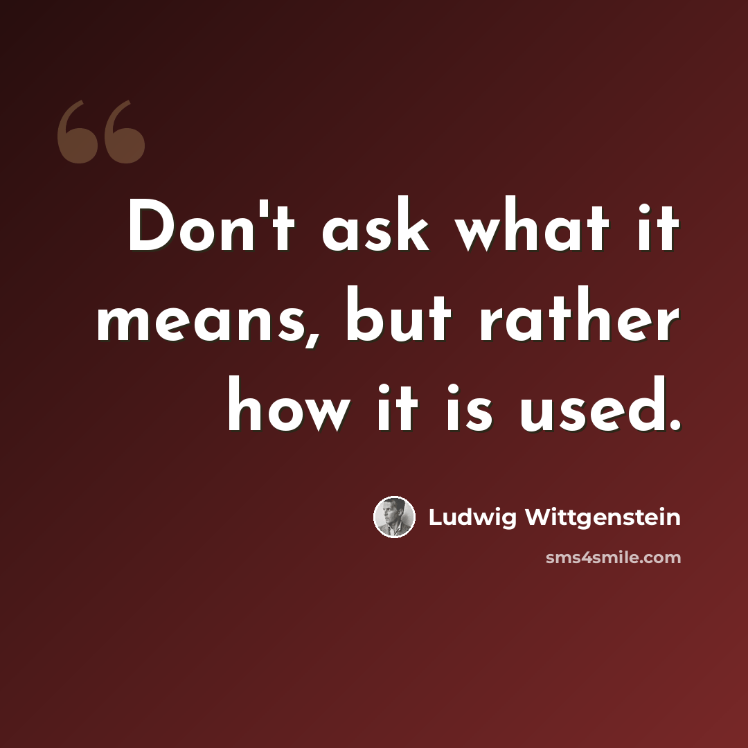 “Don't ask what it means, but rather how it is used.” quote by Ludwig Wittgenstein