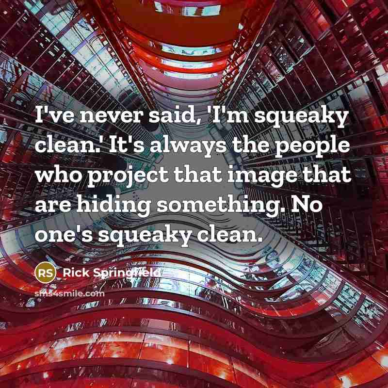 “I've never said, 'I'm squeaky clean.' It's always the people who project that image that are hiding something. No one's squeaky clean.” quote by Rick Springfield