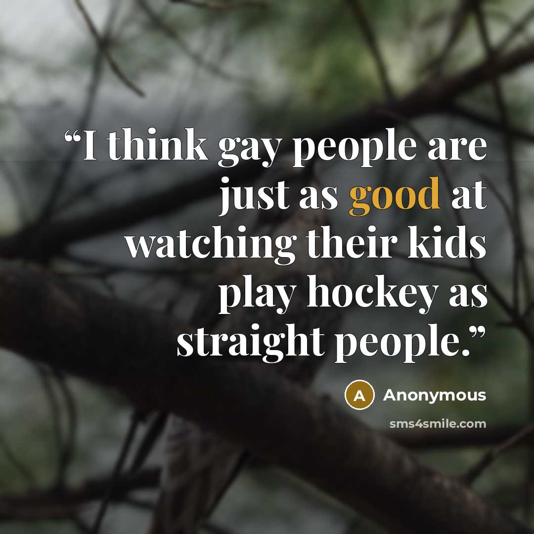 “I think gay people are just as good at watching their kids play hockey as straight people.” quote by Anonymous