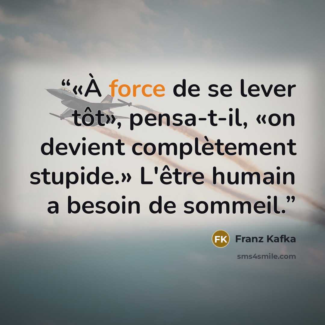 “«À force de se lever tôt», pensa-t-il, «on devient complètement stupide.» L'être humain a besoin de sommeil.” quote by Franz Kafka