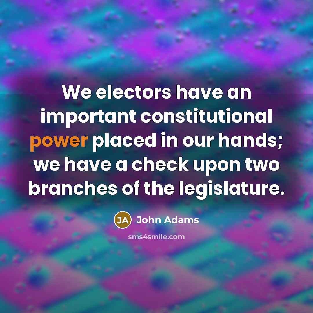 “We electors have an important constitutional power placed in our hands; we have a check upon two branches of the legislature.” quote by John Adams