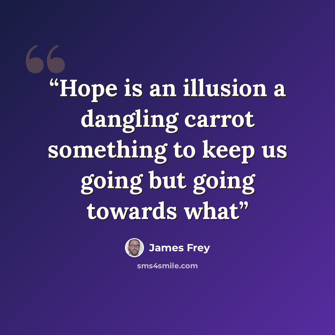 “Hope is an illusion a dangling carrot something to keep us going but going towards what” quote by James Frey