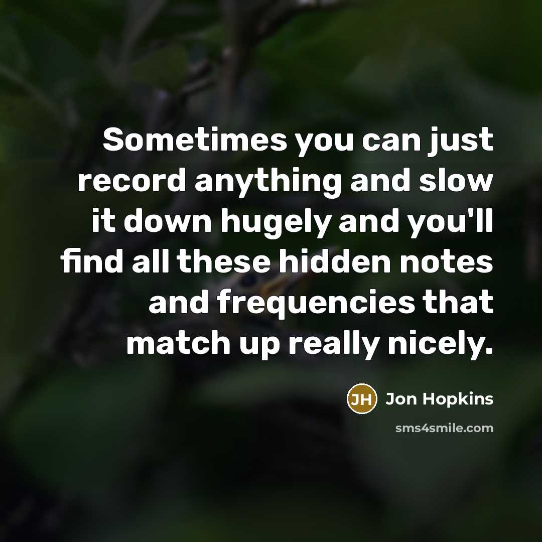 “Sometimes you can just record anything and slow it down hugely and you'll find all these hidden notes and frequencies that match up really nicely.” quote by Jon Hopkins