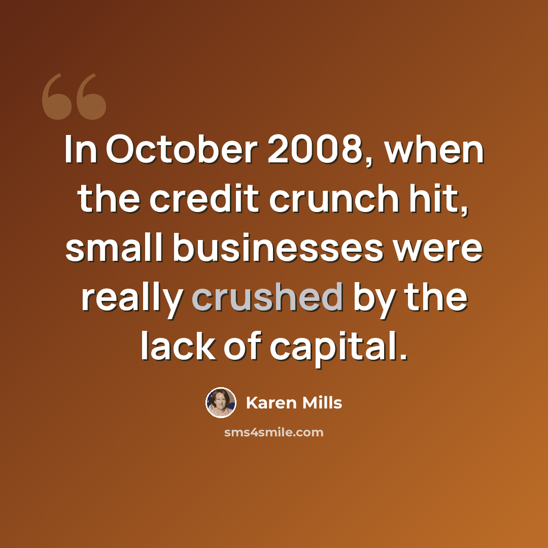 “In October 2008, when the credit crunch hit, small businesses were really crushed by the lack of capital.” quote by Karen Mills