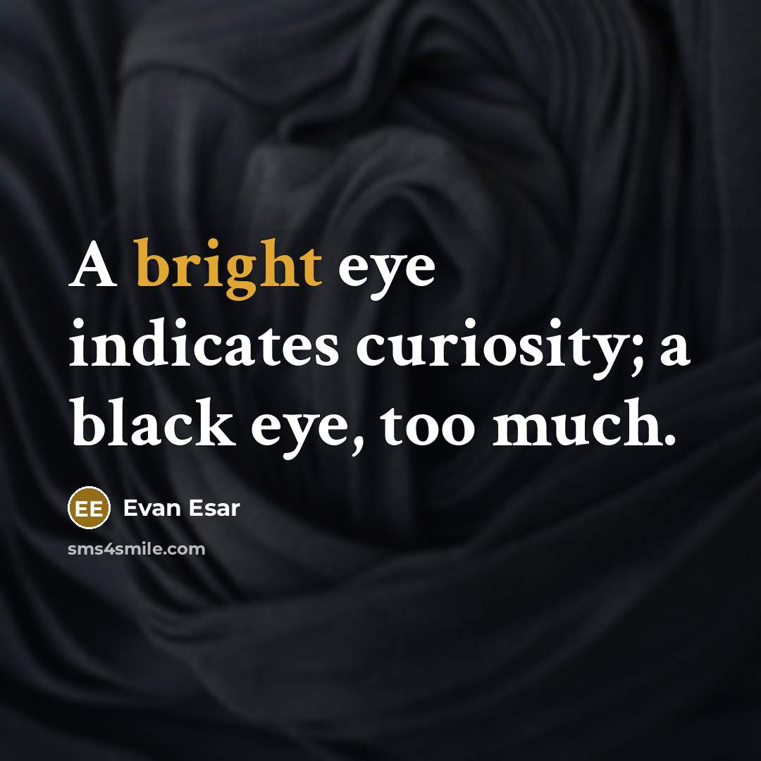 “A bright eye indicates curiosity; a black eye, too much.” quote by Evan Esar
