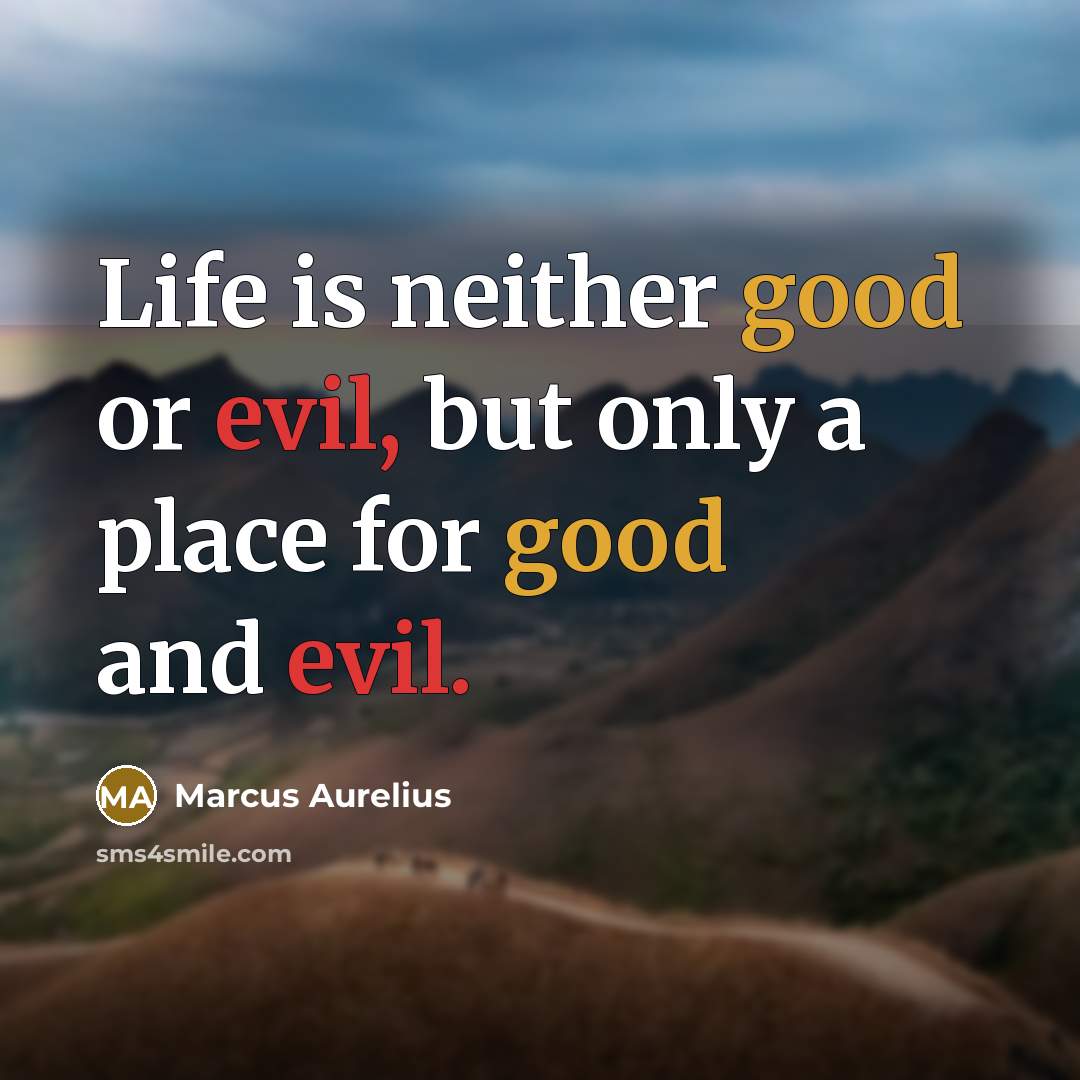 “Life is neither good or evil, but only a place for good and evil.” quote by Marcus Aurelius
