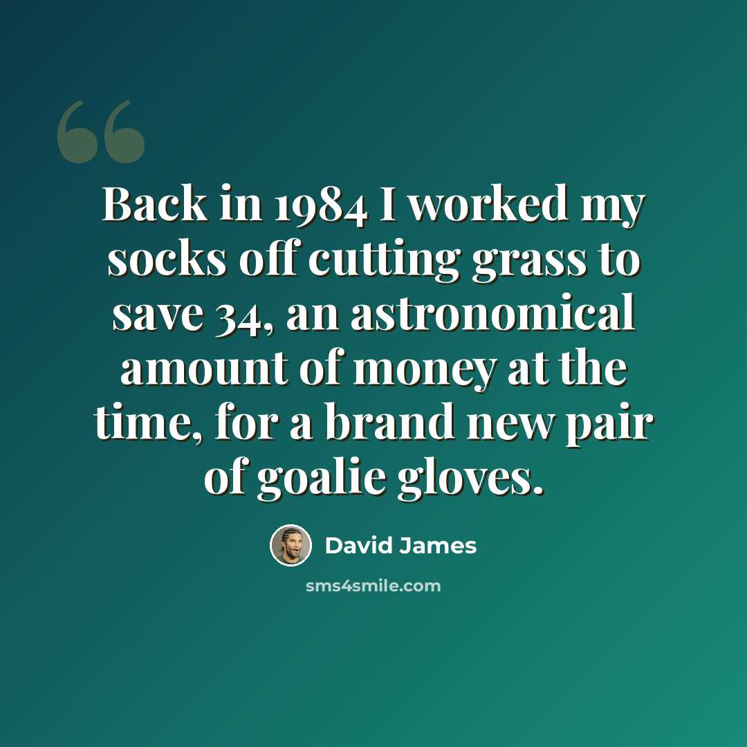 “Back in 1984 I worked my socks off cutting grass to save 34, an astronomical amount of money at the time, for a brand new pair of goalie gloves.” quote by David James
