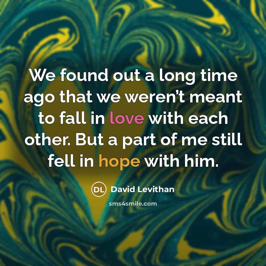 “We found out a long time ago that we weren’t meant to fall in love with each other. But a part of me still fell in hope with him.” quote by David Levithan