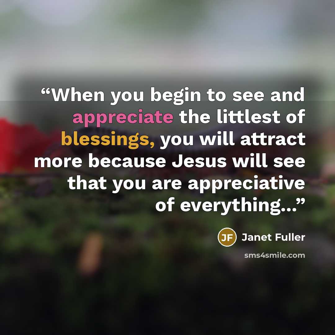 “When you begin to see and appreciate the littlest of blessings, you will attract more because Jesus will see that you are appreciative of everything...” quote by Janet Fuller