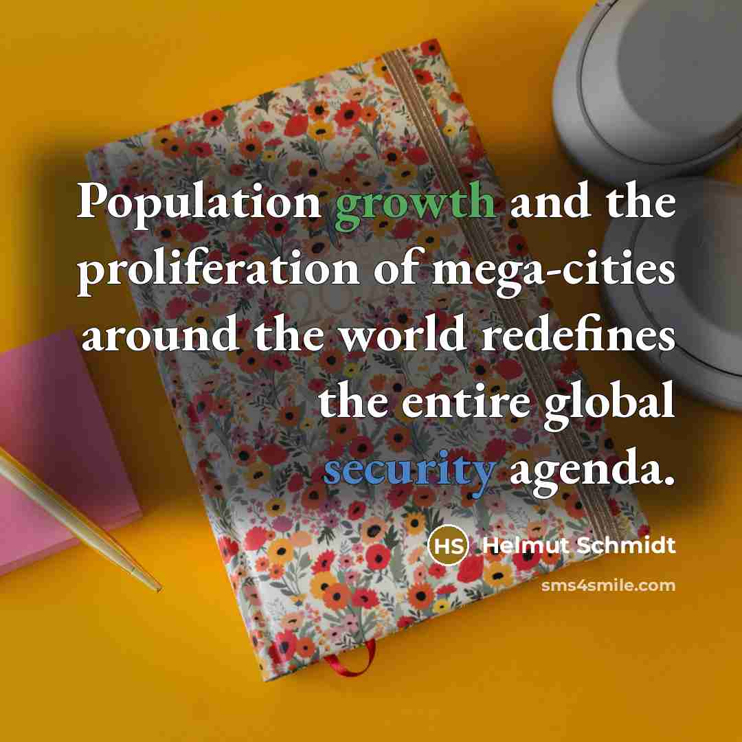 “Population growth and the proliferation of mega-cities around the world redefines the entire global security agenda.” quote by Helmut Schmidt