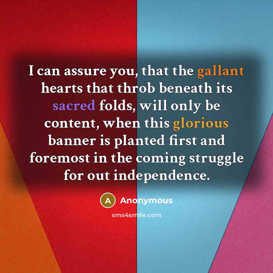 “I can assure you, that the gallant hearts that throb beneath its sacred folds, will only be content, when this glorious banner is planted first and foremost in the coming struggle for out independence.” quote by Anonymous