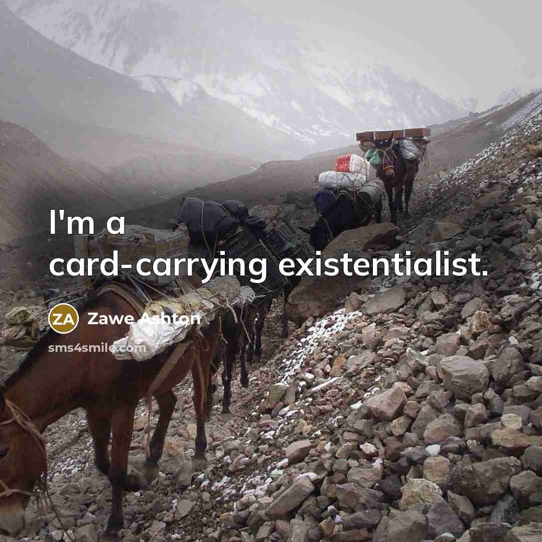 “I'm a card-carrying existentialist.” quote by Zawe Ashton
