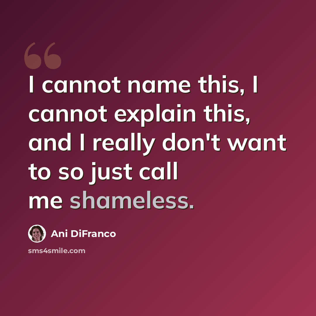 “I cannot name this, I cannot explain this, and I really don't want to so just call me shameless.” quote by Ani DiFranco
