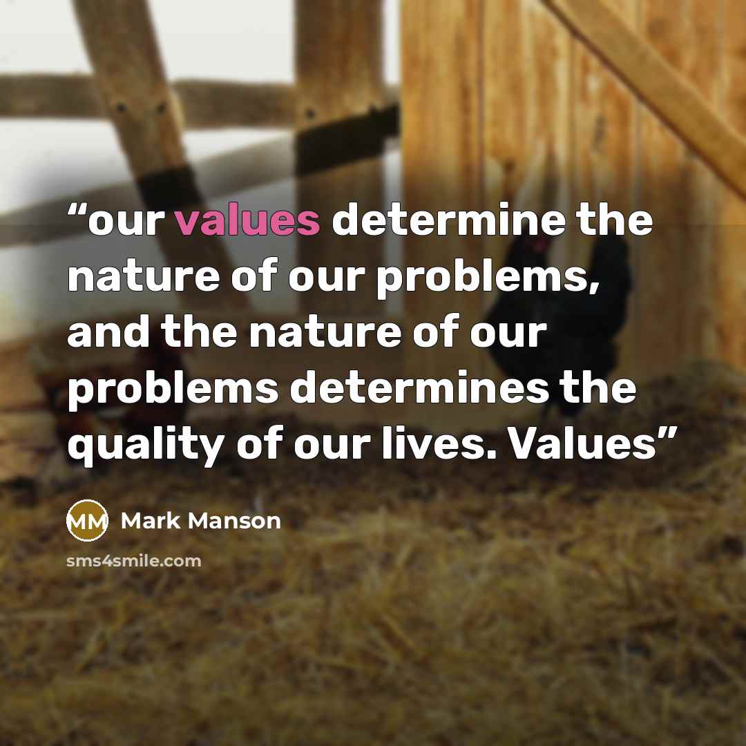 “our values determine the nature of our problems, and the nature of our problems determines the quality of our lives. Values” quote by Mark Manson