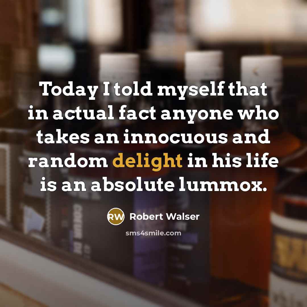 “Today I told myself that in actual fact anyone who takes an innocuous and random delight in his life is an absolute lummox.” quote by Robert Walser