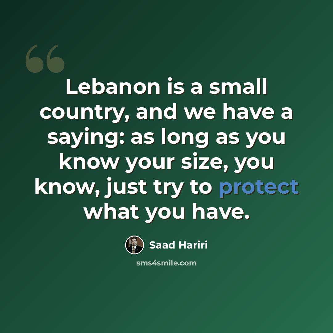 “Lebanon is a small country, and we have a saying: as long as you know your size, you know, just try to protect what you have.” quote by Saad Hariri
