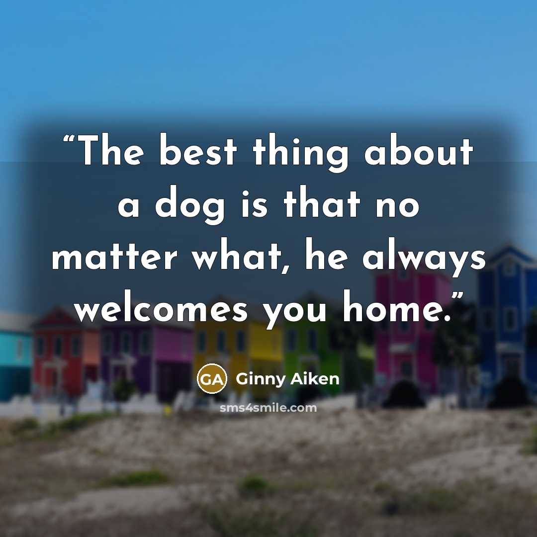 “The best thing about a dog is that no matter what, he always welcomes you home.” quote by Ginny Aiken
