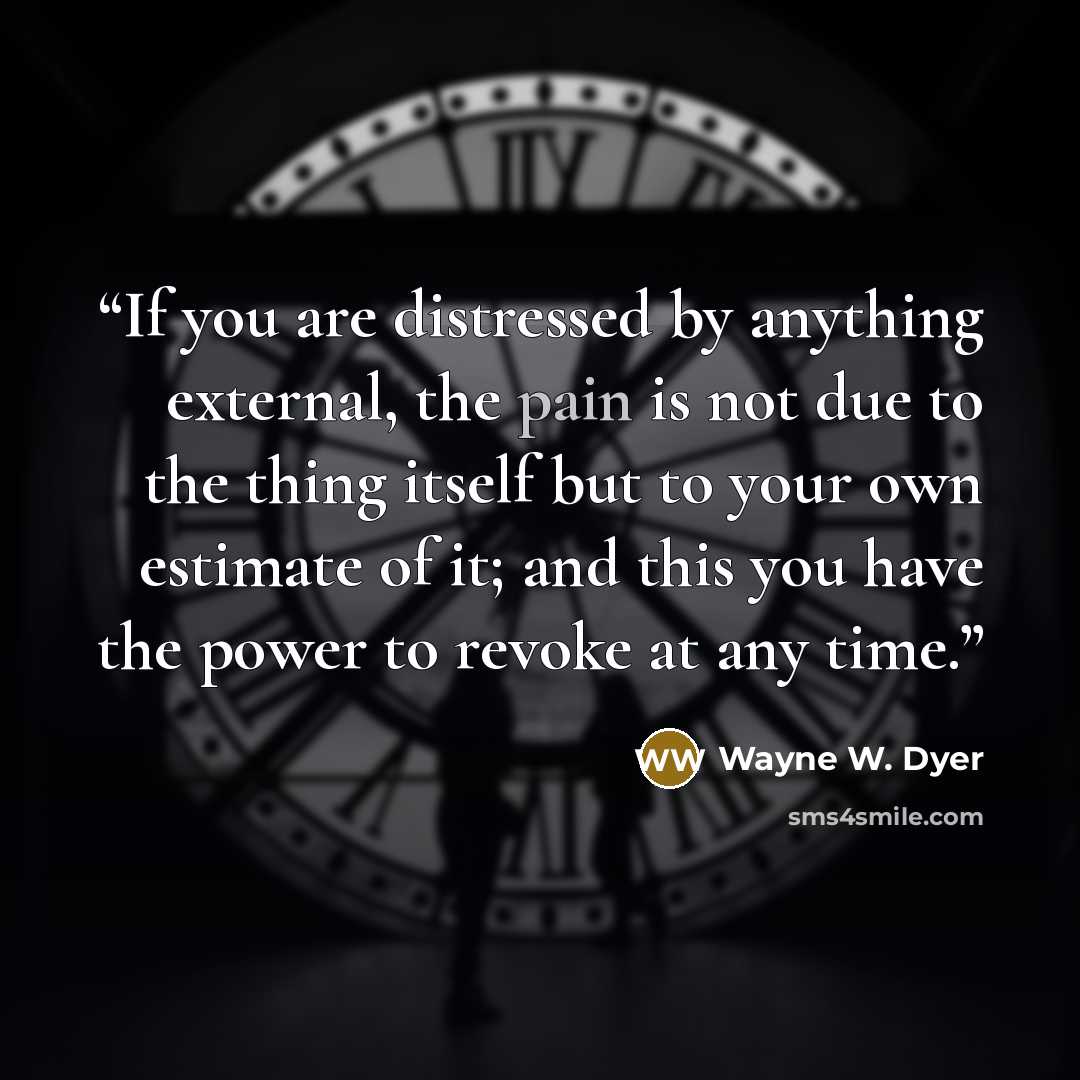 “If you are distressed by anything external, the pain is not due to the thing itself but to your own estimate of it; and this you have the power to revoke at any time.” quote by Wayne W. Dyer