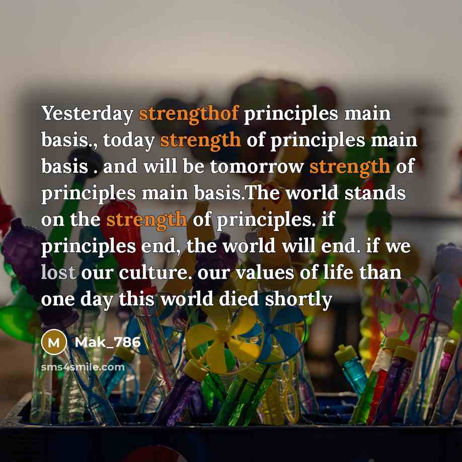 “Yesterday strengthof principles main basis., today strength of principles main basis . and will be tomorrow strength of principles main basis.The world stands on the strength of principles. if principles end, the world will end. if we lost our culture. our values of life than one day this world…” quote by Mak_786