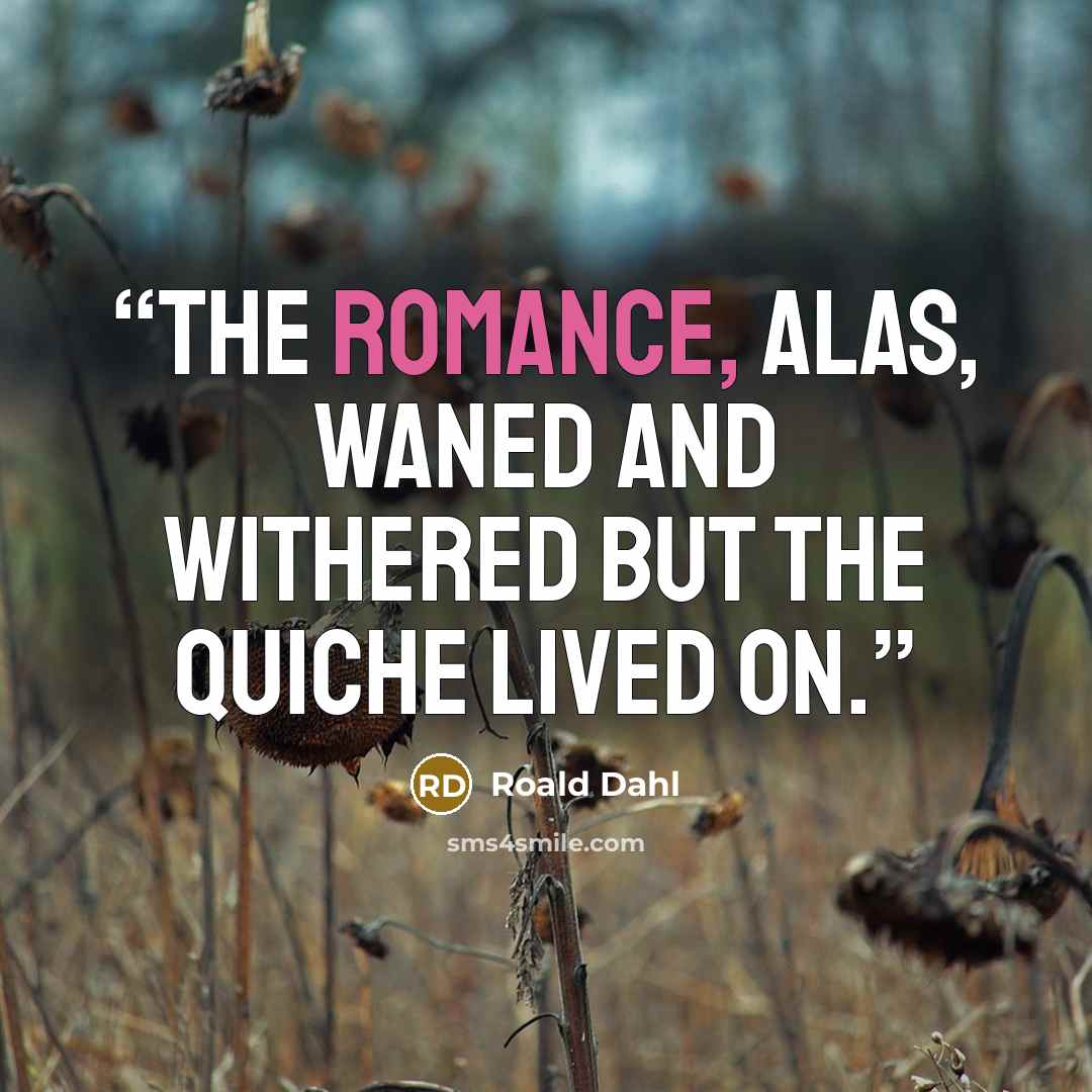 “The romance, alas, waned and withered but the quiche lived on.” quote by Roald Dahl