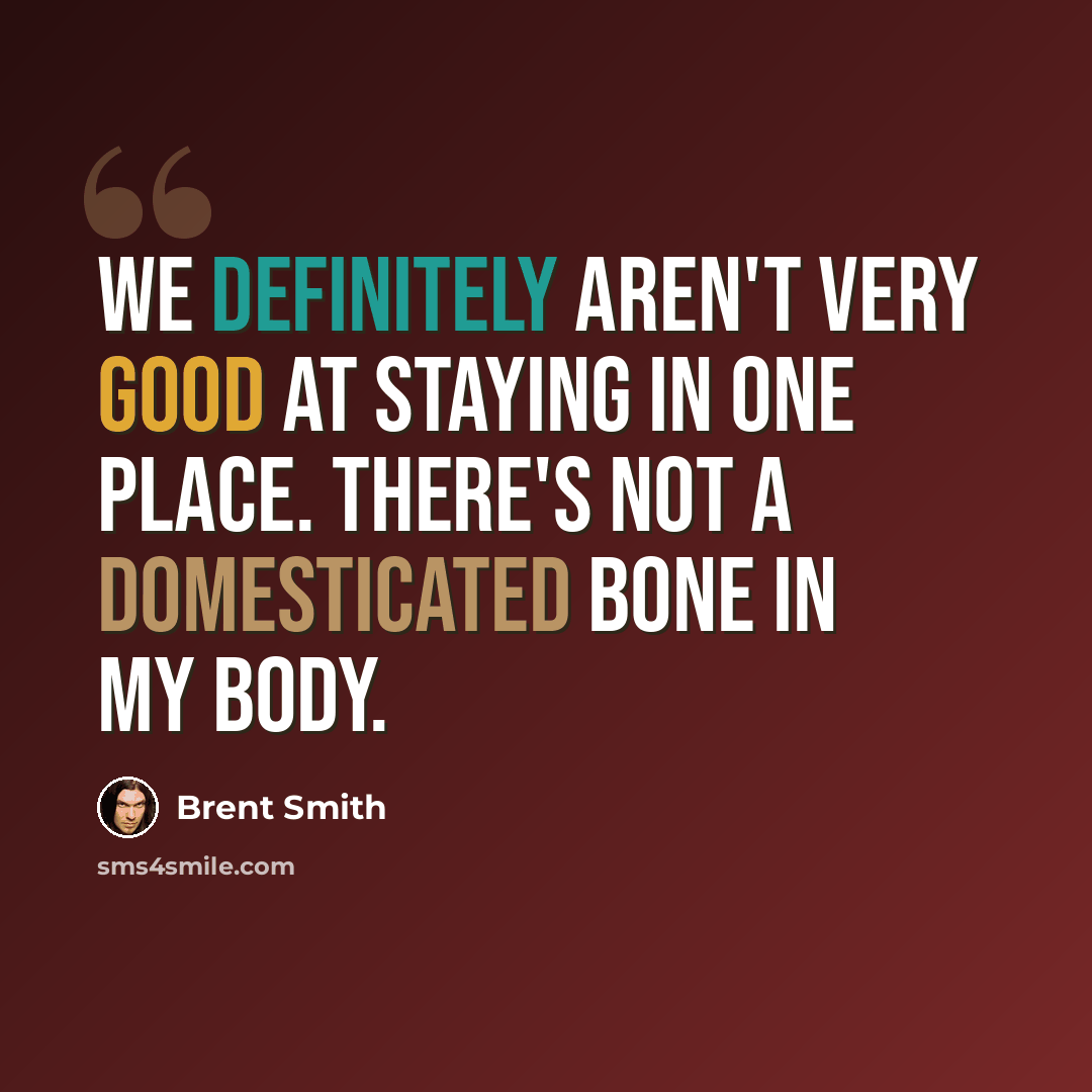 “We definitely aren't very good at staying in one place. There's not a domesticated bone in my body.” quote by Brent Smith