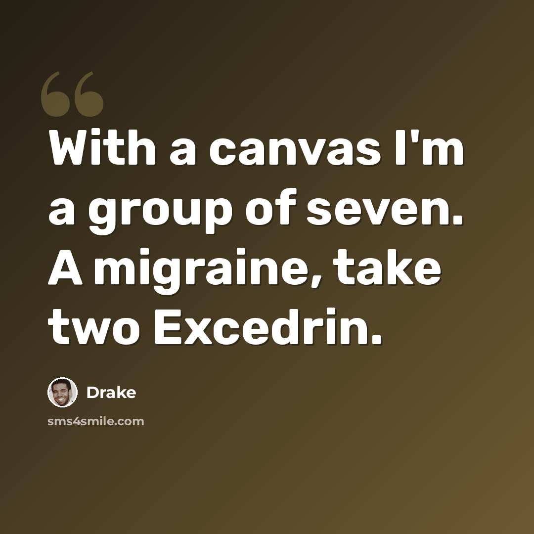 “With a canvas I'm a group of seven. A migraine, take two Excedrin.” quote by Drake