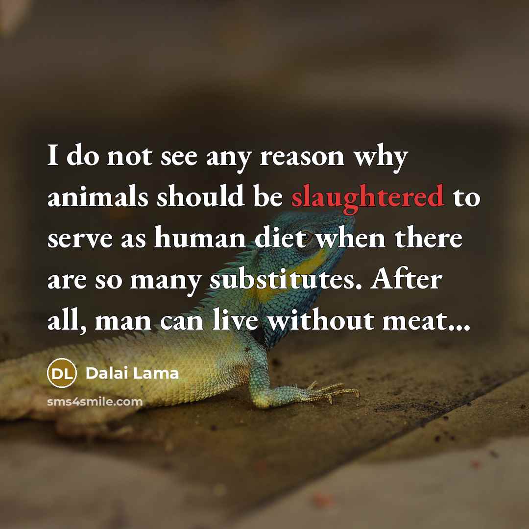 “I do not see any reason why animals should be slaughtered to serve as human diet when there are so many substitutes. After all, man can live without meat...” quote by Dalai Lama