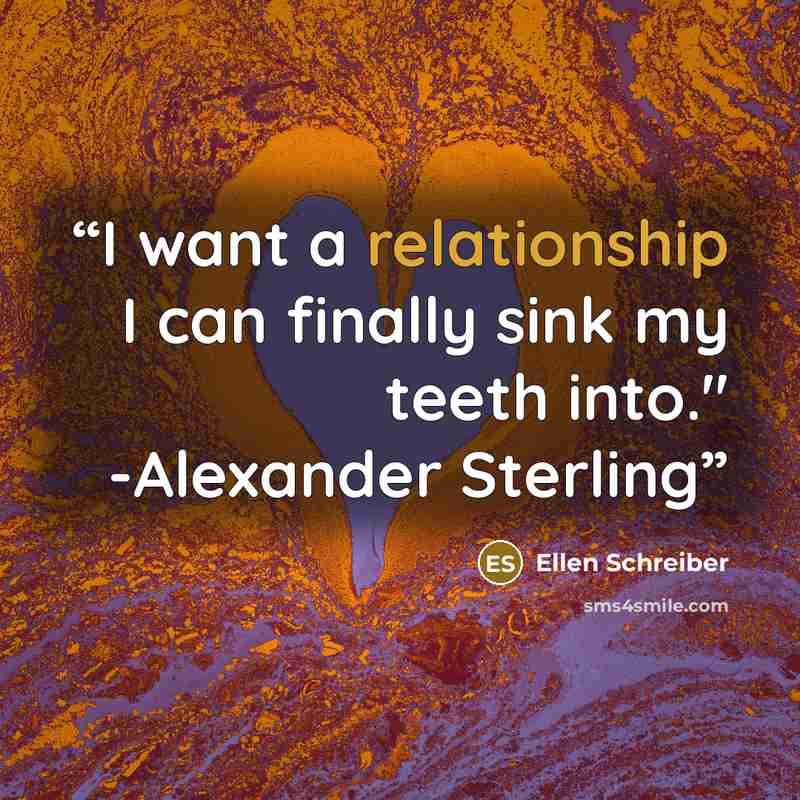 “I want a relationship I can finally sink my teeth into." -Alexander Sterling” quote by Ellen Schreiber