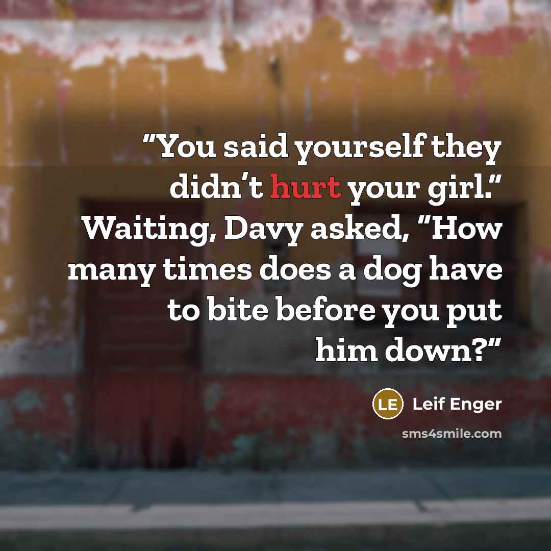 “You said yourself they didn’t hurt your girl.” Waiting, Davy asked, “How many times does a dog have to bite before you put him down?” quote by Leif Enger