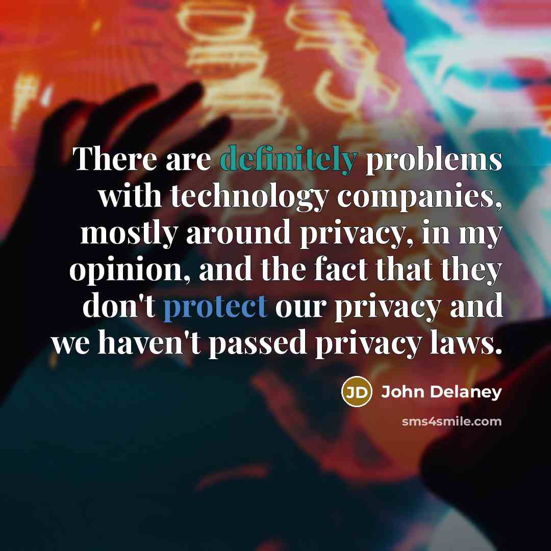 “There are definitely problems with technology companies, mostly around privacy, in my opinion, and the fact that they don't protect our privacy and we haven't passed privacy laws.” quote by John Delaney