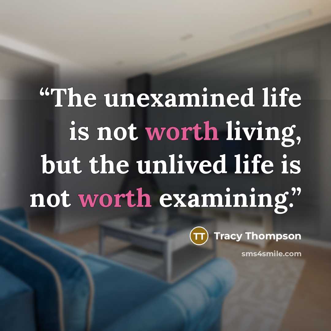 “The unexamined life is not worth living, but the unlived life is not worth examining.” quote by Tracy Thompson
