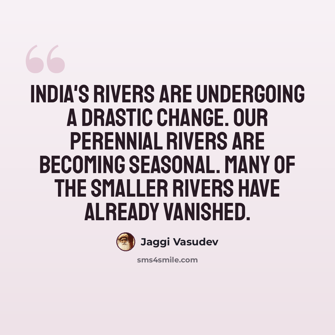 “India's rivers are undergoing a drastic change. Our perennial rivers are becoming seasonal. Many of the smaller rivers have already vanished.” quote by Jaggi Vasudev