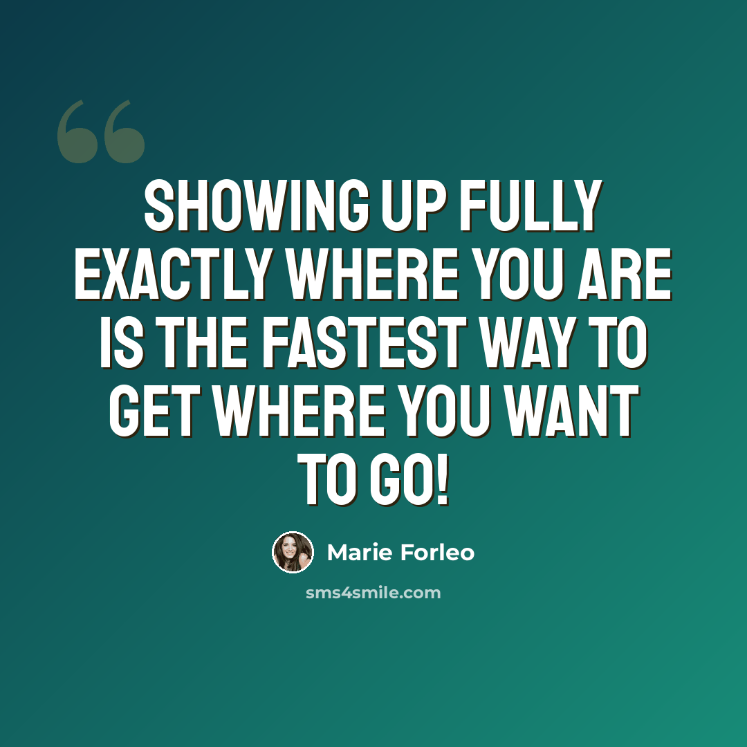 “Showing up fully exactly where you are is the fastest way to get where you want to go!” quote by Marie Forleo
