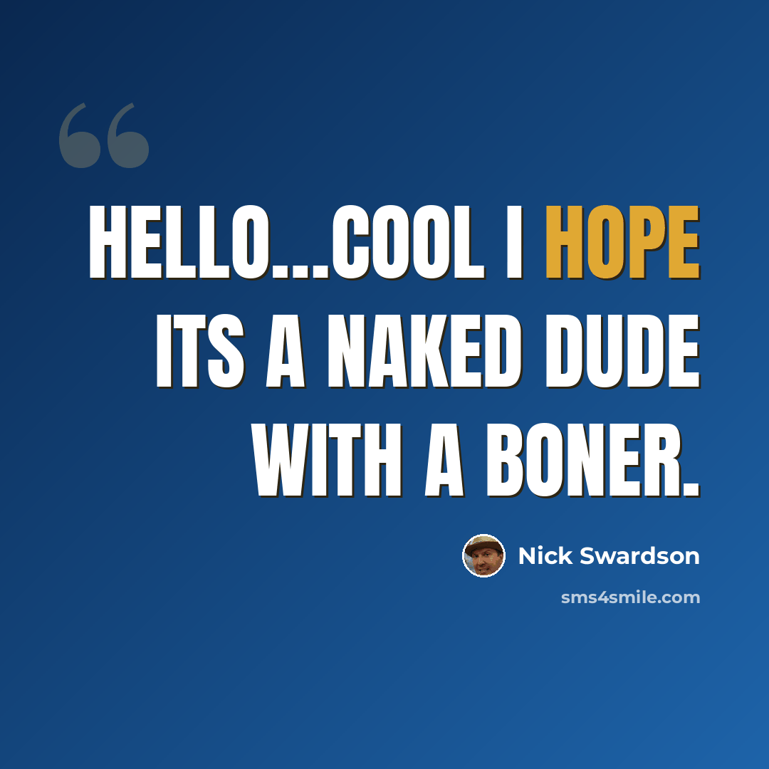 “Hello…Cool I hope its a naked dude with a boner.” quote by Nick Swardson