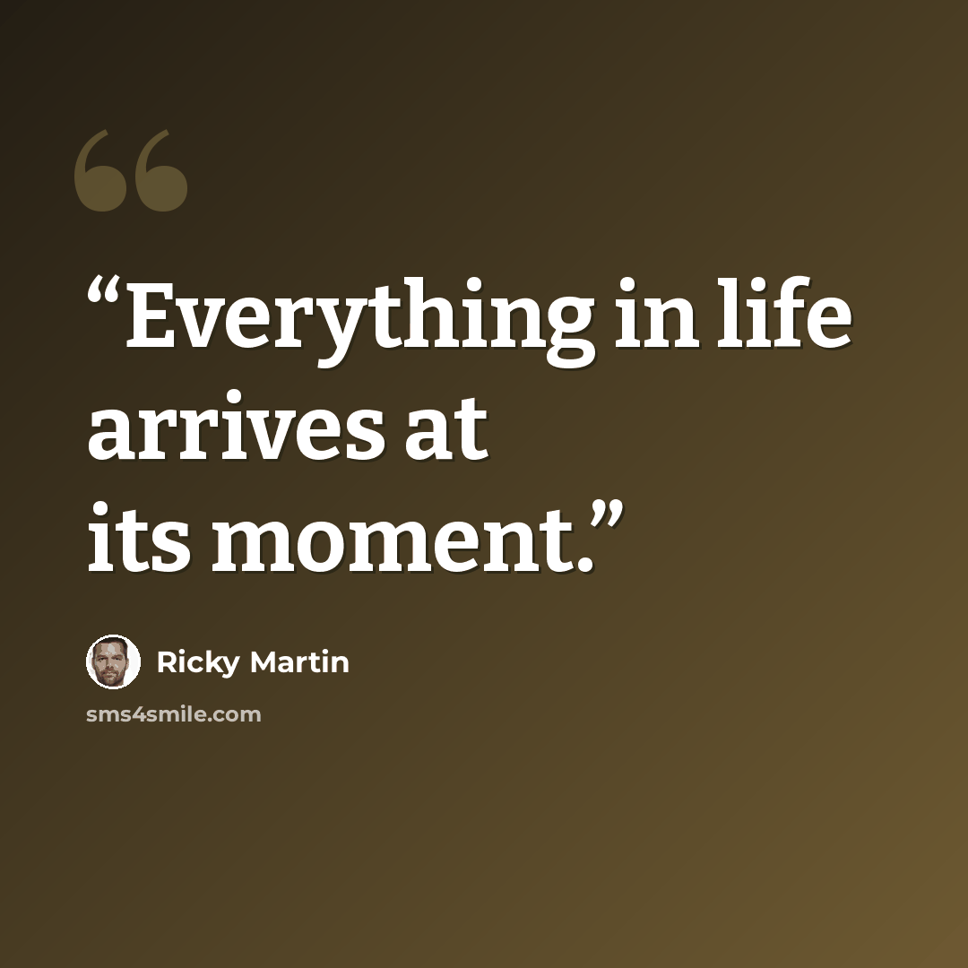 “Everything in life arrives at its moment.” quote by Ricky Martin