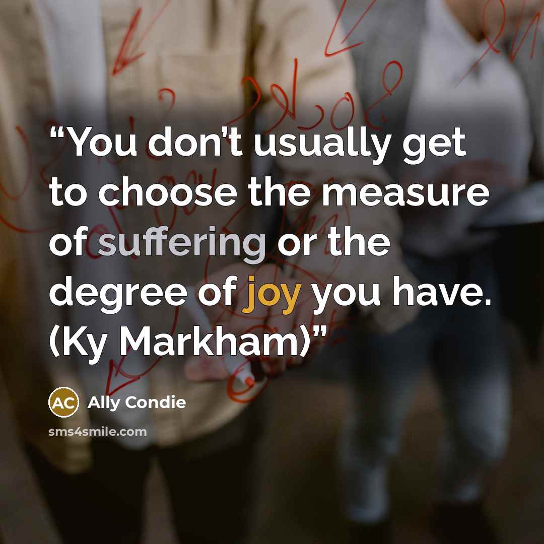 “You don’t usually get to choose the measure of suffering or the degree of joy you have. (Ky Markham)” quote by Ally Condie
