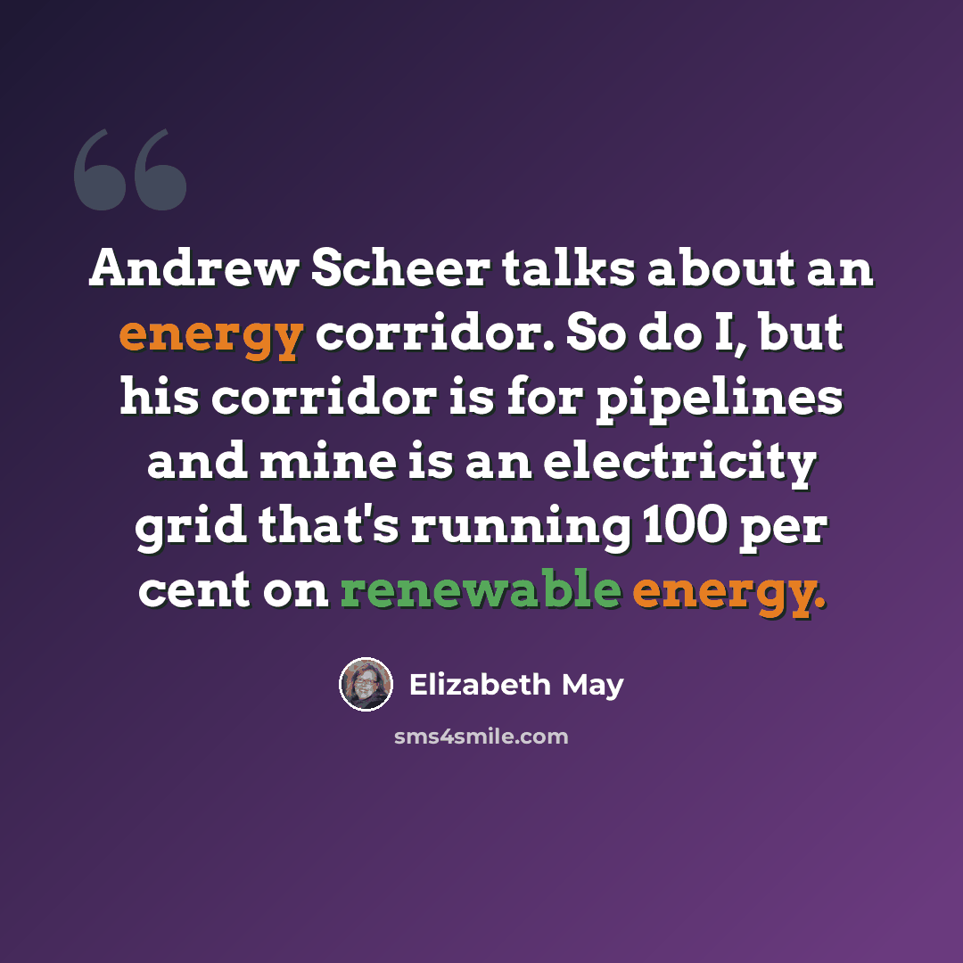 “Andrew Scheer talks about an energy corridor. So do I, but his corridor is for pipelines and mine is an electricity grid that's running 100 per cent on renewable energy.” quote by Elizabeth May