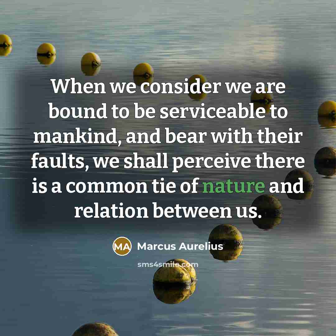 “When we consider we are bound to be serviceable to mankind, and bear with their faults, we shall perceive there is a common tie of nature and relation between us.” quote by Marcus Aurelius