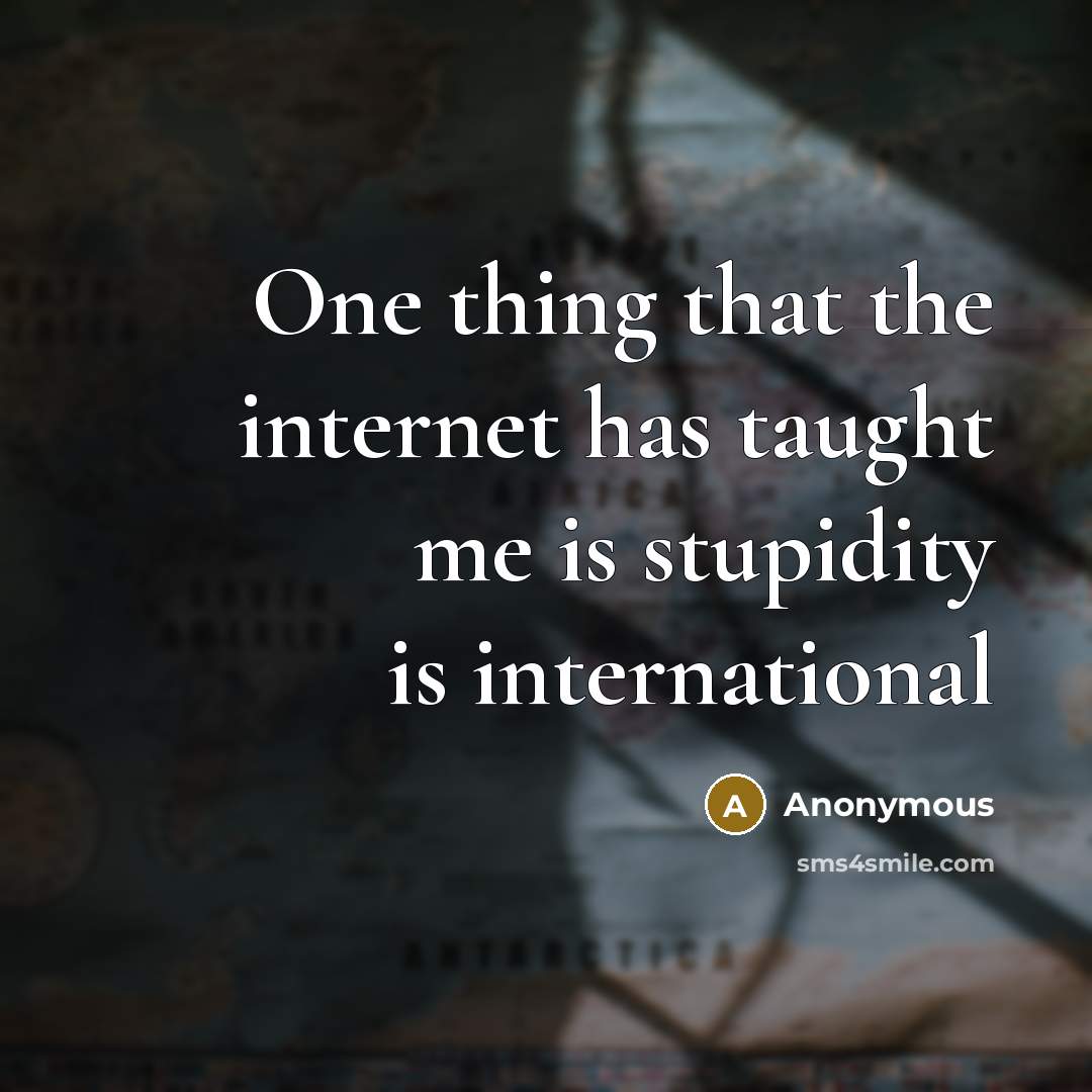 “One thing that the internet has taught me is stupidity is international” quote by Anonymous