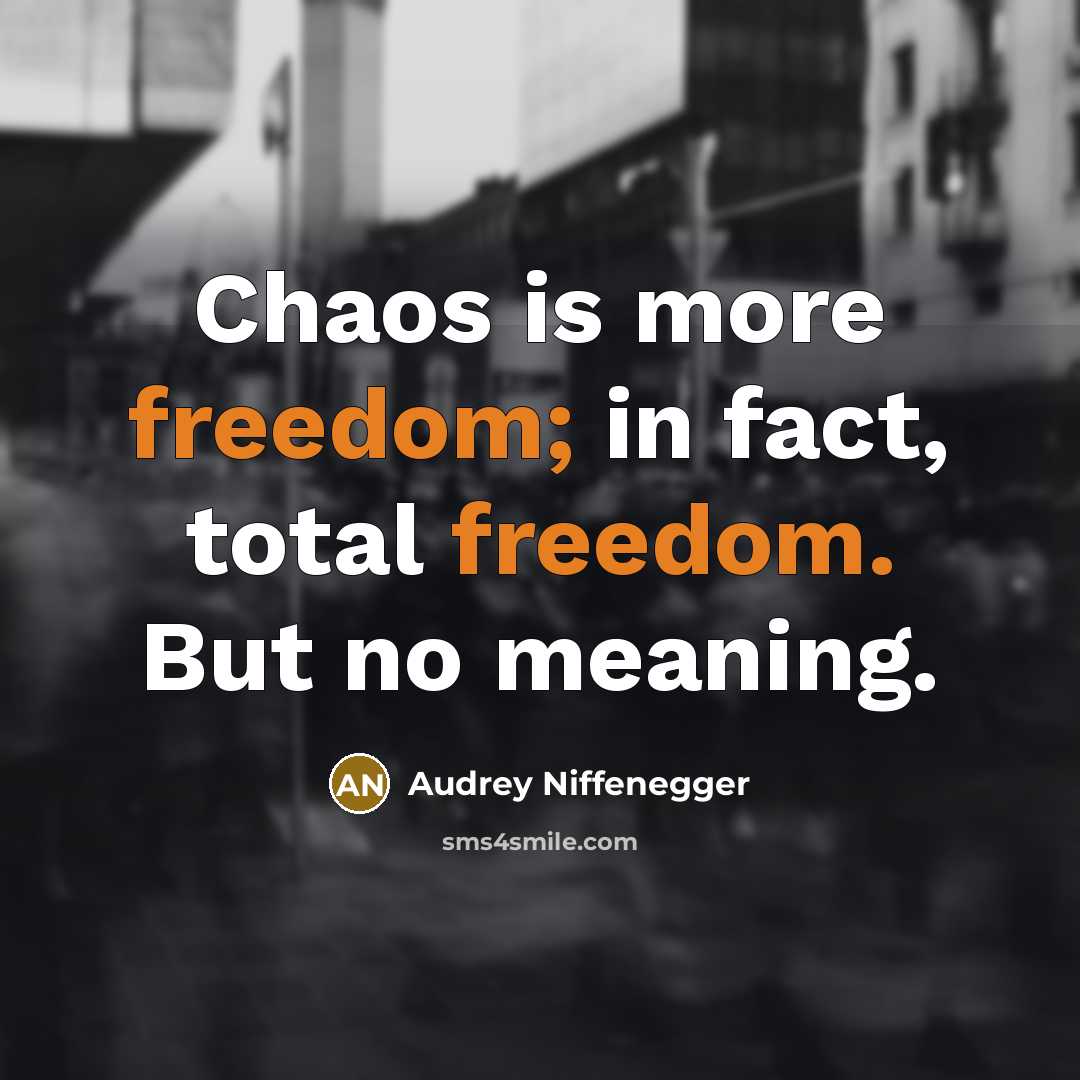 “Chaos is more freedom; in fact, total freedom. But no meaning.” quote by Audrey Niffenegger
