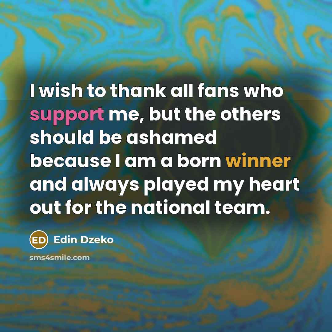 “I wish to thank all fans who support me, but the others should be ashamed because I am a born winner and always played my heart out for the national team.” quote by Edin Dzeko