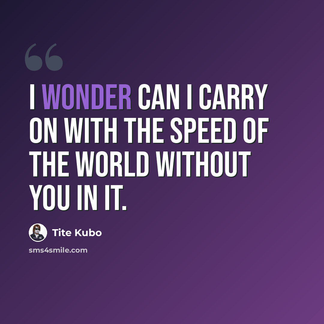 “I wonder can I carry on with the speed of the world without you in it.” quote by Tite Kubo
