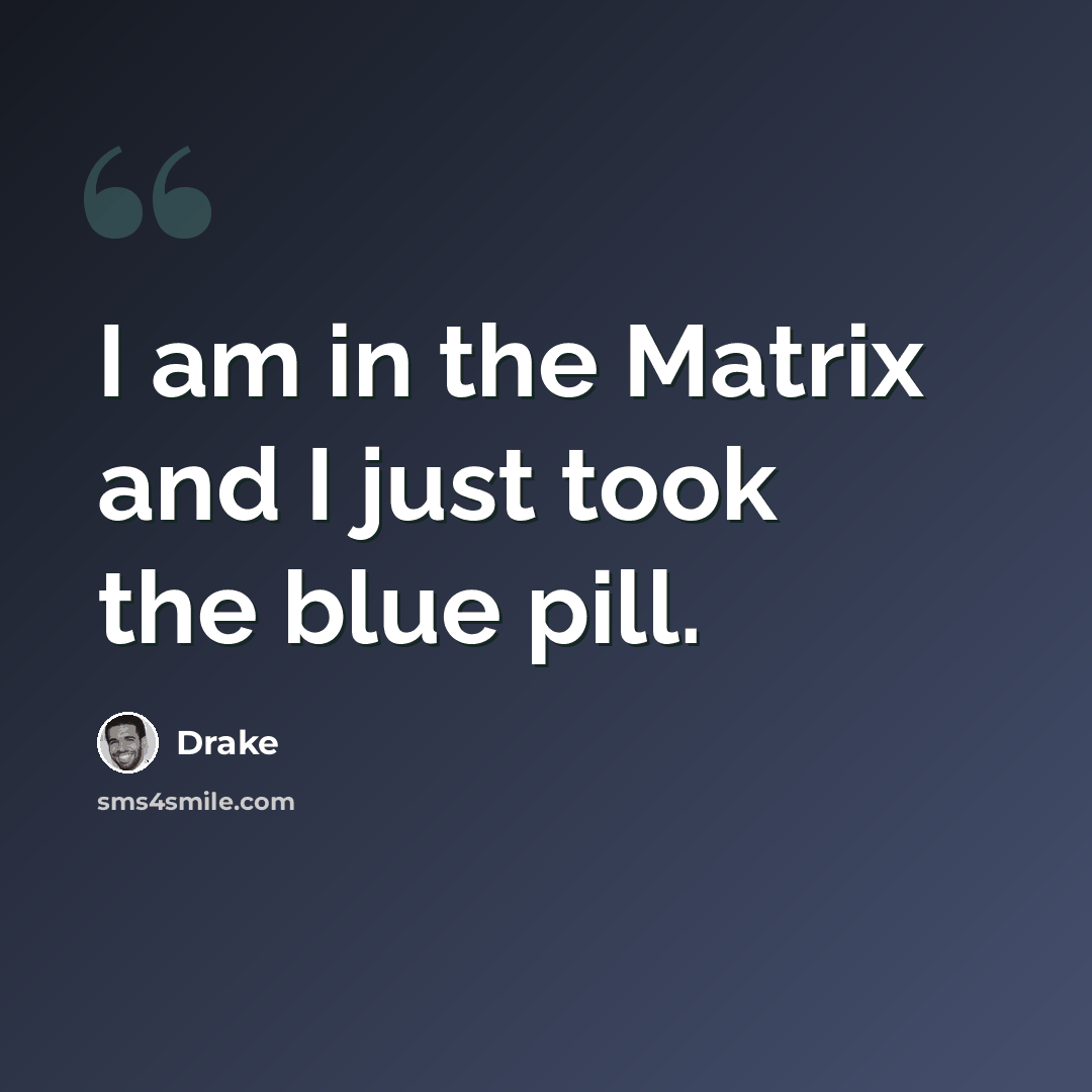 “I am in the Matrix and I just took the blue pill.” quote by Drake